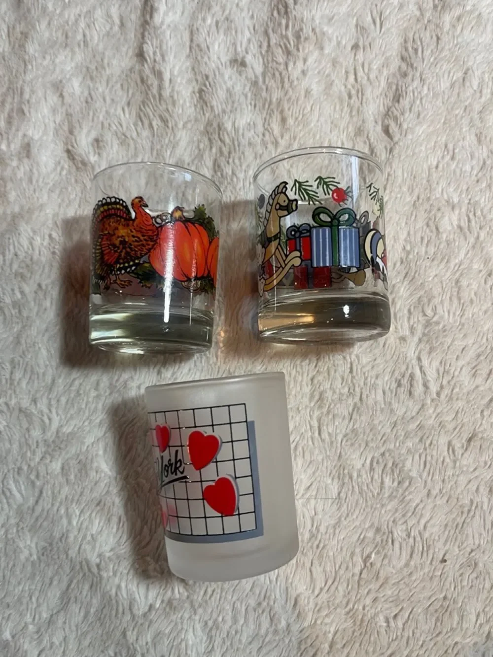 Vintage Holiday & New York Glass Shot Set - Pumpkin, Santa Bear, Hearts